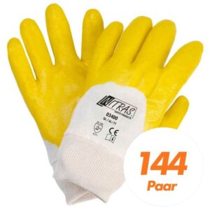 NITRAS 03400 Nitrilhandschuhe mit Strickbund gelb - teilbeschichtet auf Baumwoll-Trikot Handschuh - VPE 144 Paar
