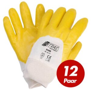 NITRAS 03400 Nitrilhandschuhe mit Strickbund gelb - teilbeschichtet auf Baumwoll-Trikot Handschuh - VPE 12 Paar