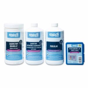 mediPOOL StarterSet Aktivsauerstoff 3,1 kg, chlorfrei, Granulat, Algenschutz, PoolKlar, Tester, Tabletten