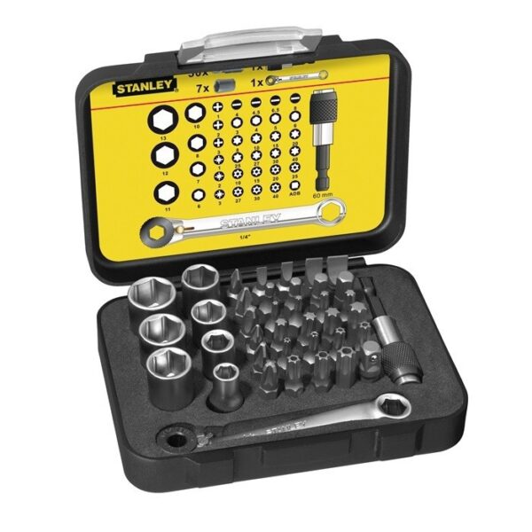 STANLEY 1-13-907 Bit-Satz 1/4" - 25 mm - Mit Knarrenschlüssel und Steckschlüsseln - 39-teilig – Bild 2