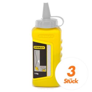 STANLEY Schlagschnurkreide 1-47-405 weiß - Schlagschnurpulver - Markierschnurkreide - 345 g - 3 Stück