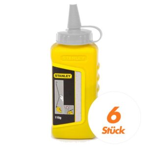STANLEY Schlagschnurkreide 1-47-405 weiß - Schlagschnurpulver - Markierschnurkreide - 690 g - 6 Stück
