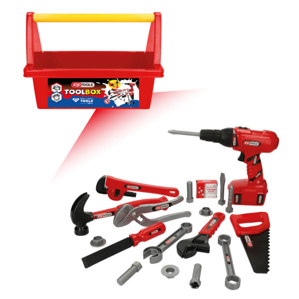 KS-Tools Werkzeug-Box für Kinder 100073 mit realistischer Funktion, Umfangreiches Sortiment, 19-teilig – Bild 2
