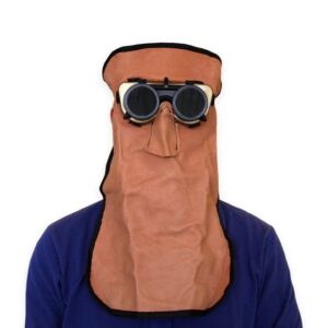 Schweiß Ledermaske beige mit Amigo Brille aus weichem Narbenleder Schweißer Lederhaube - schweisser-king.de - Schweißermaske Lederschutzmaske