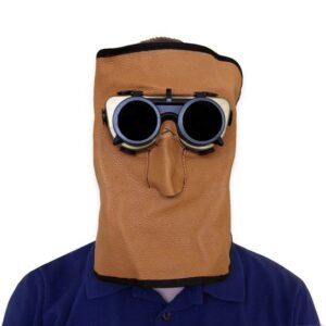 Schweiß Ledermaske beige mit Amigo Brille aus weichem Narbenleder Schweißer Lederhaube - schweisser-king.de - Schweißermaske Lederschutzmaske
