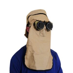Schweiß Ledermaske beige mit Amigo Brille aus weichem Narbenleder Schweißer Lederhaube - schweisser-king.de - Schweißermaske Lederschutzmaske