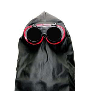 Schweißer Lederhaube aus weichem Leder geschlossen mit Brille Schweiß Ledermaske