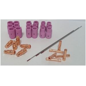 WIG Verschleißteileset Zubehörset 40-tlg. SR17/26 für Durchmesser Ø 1,6mm inkl. WC20 Grau Wolframelektroden, Keramik-Gasdüsen, Spannhülsen- und Gehäuse