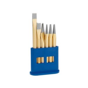 HaWe Schlagwerkzeugsatz im Kunststoff-Halter, CV schlagfest, 1x Flachmeißel, 2x Kreuzmeißel, je 1x Durchtreiber, Made in Germany