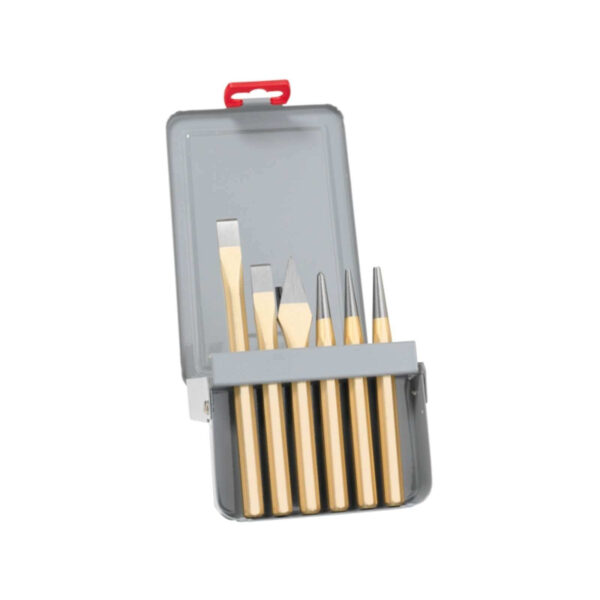 HaWe Schlagwerkzeugsatz im Stahlblech-Deckelkasten, Schlagfest, 2x Flachmeißel, 1x Kreuzmeißel, 1x Durchtreiber, Made in Germany – Bild 2