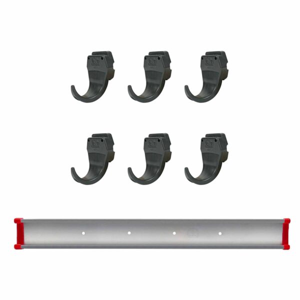 Bruns Gerätehaken-Set Universal, Geräteleiste, Werkzeughalter, Gartengerätehalter, Wandhalter auf 100cm Schiene – Bild 2