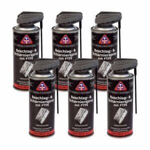 HaWe Beschlag- und Scharnierspray mit PTFE 6x 400 ml, Schmierspray, Schmieröl, Pflegespray, Kriechöl