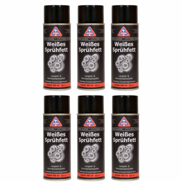HaWe Weißes Sprühfett 6x 400 ml, Langzeitschmierfett, Langzeitfett, Schmierfett, Allzweckfett, Haftfett, Fettspray – Bild 2