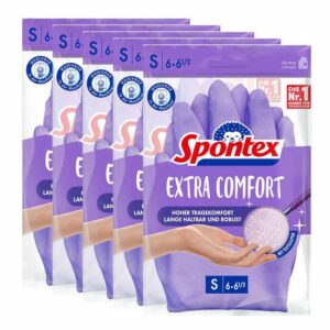 Spontex Haushaltshandschuhe Extra Comfort 5 Paar, Handschuh, Naturkautschuklatex, Spülhandschuh, griffsicher