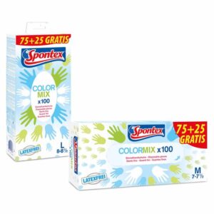 Spontex Einmalhandschuhe Color Mix 100 Stück puderfrei, Einweghandschuhe, Haushaltshandschuhe, Kochhandschuhe