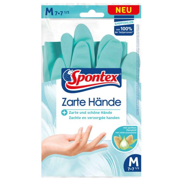 Spontex Haushaltshandschuhe Zarte Hände, Handschuhe, Spülhandschuhe, mit Mandelöl, Naturkautschuklatex – Bild 2