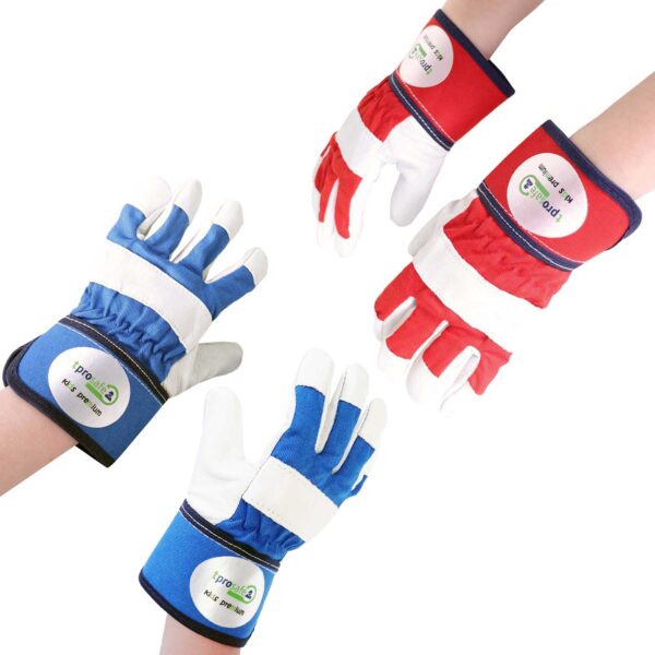 tprosafe kids premium Kinderhandschuhe 1 Paar rot-grau, 1 Paar blau-grau, Kinderhandschuh - kleine Handschuhe für Kinder – Bild 2