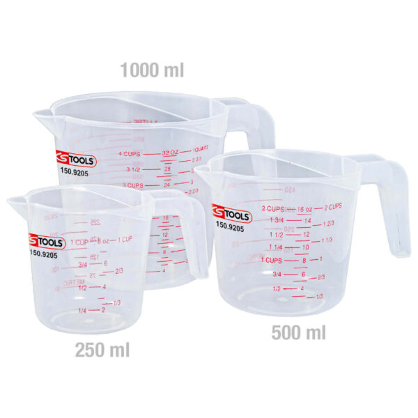 KS-TOOLS Messbecher Set 3-teilig, Dosierhilfe, Messkanne, Messkrug aus Kunststoff – Bild 2