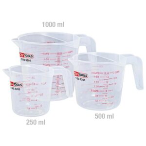 KS-TOOLS Messbecher Set 3-teilig, Dosierhilfe, Messkanne, Messkrug aus Kunststoff