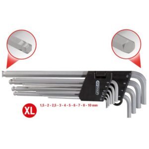 KS Tools Winkelstiftschlüssel-Satz 151.3200 10-teilig, Lange Ausführung, mit Kugelkopf, schwer zugängliche Stellen, matt verchromt