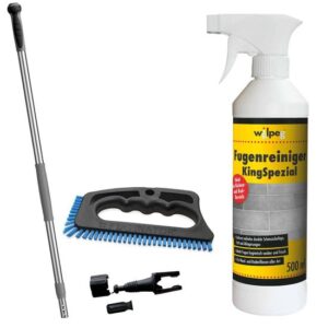 WILPEG Fugenreiniger 500 ml "KingSpezial" + Fugenbürste Fuginator "Master" + Alu-Teleskopstiel + Fugidaptor Set - Reinigung von Wand- und Bodenfliesen