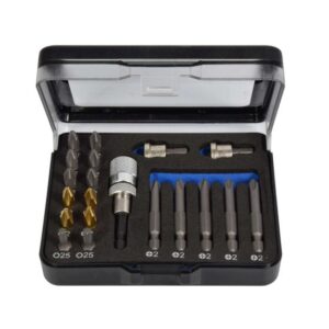 HaWe Trockenbau-Bitsatz 19-tlg. 6x25/5x50mm PH2, 4x TIN-Bits 25 mm PH2, 2x 25mm T20/T25, Ringmagnet-Abstandshalter, Tiefenstops