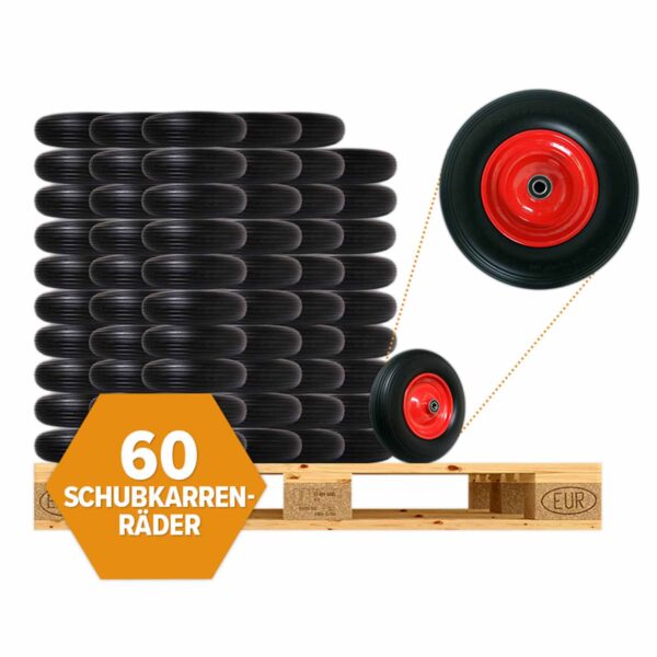 60 Stück FRONTTOOL Schubkarrenrad pannensicher, PU Vollgummi-Reifen Ø 400 mm mit Präzisions-Kugellager auf Stahlfelge - 150 Kg Traglast - Reifenbreite 88 mm – Bild 2