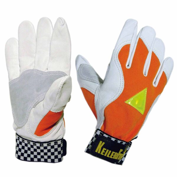 Schutzhandschuhe Keiler Fit orange, Ziegennappaleder mit Warndreieck, Forsthandschuh zur Maschinenführung, Daumenverstärkung – Bild 2
