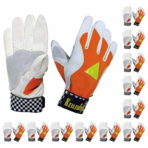 Schutzhandschuhe Keiler Fit orange 12 Paar, Ziegennappaleder mit Warndreieck, Forsthandschuh zur Maschinenführung, Daumenverstärkung