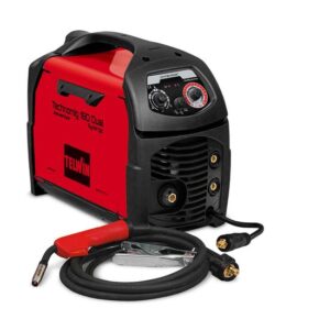 TELWIN Technomig 180 Dual Synergic MIG/MAG Schweißgerät mit One-Touch-Technologie und Invertertechnik, Set inkl. Schlauchpaket und Massekabel
