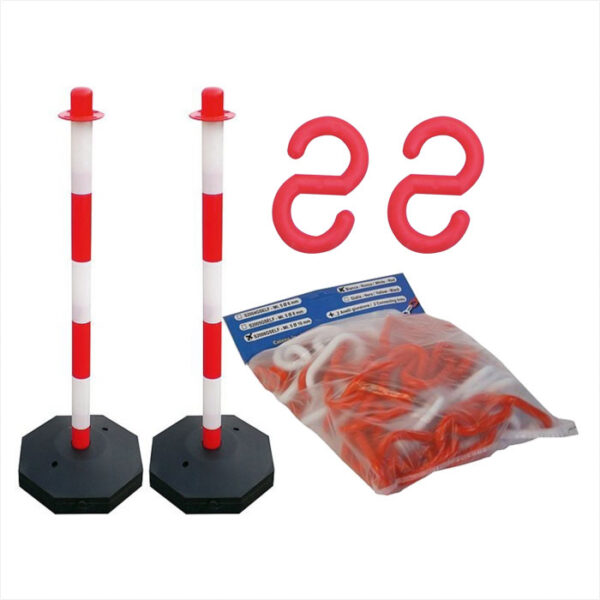 G.Plast Absperrketten Kettenpfosten Kunststoff Set 3 tlg. - mit 5 Meter Absperrkette - rot weiß – Bild 2