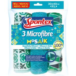 Spontex Mikrofasertücher Microfibre Mosaik 3er Set, Microfaser Schwammtücher, Microfasertuch, Reinigungstuch, Mikrofaser Lappen