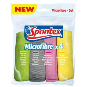 Spontex Mikrofaser-Set 4er Pack - Mit Mikrofasertuch für Küche, Fenster, Staub & Universal