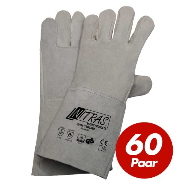 NITRAS Schweisserhandschuhe Spaltlederhandschuhe ganz aus Spaltleder mit Spaltstulpe - 60 Paar – Bild 2