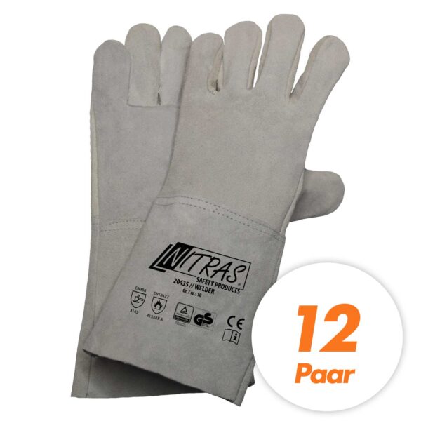 NITRAS Schweisserhandschuhe Spaltlederhandschuhe ganz aus Spaltleder mit Spaltstulpe - 12 Paar – Bild 2
