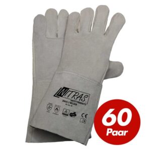 NITRAS Schweisserhandschuhe Spaltlederhandschuhe ganz aus Spaltleder mit Spaltstulpe - 60 Paar