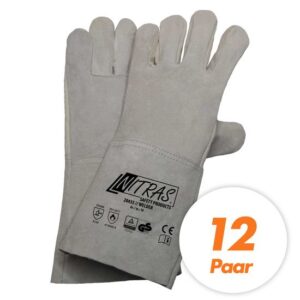 NITRAS Schweisserhandschuhe Spaltlederhandschuhe ganz aus Spaltleder mit Spaltstulpe - 12 Paar