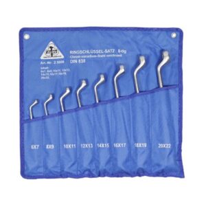 HaWe Ringschlüssel-Satz 2.5008, Schraubenschlüssel, verchromt, gekrümmt 8-teilig in praktischer Rolltasche