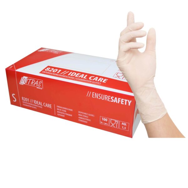 NITRAS Ideal Care 8201 Multi Comfort Einweghandschuhe - Latex/gepudert - 100 Stück – Bild 2
