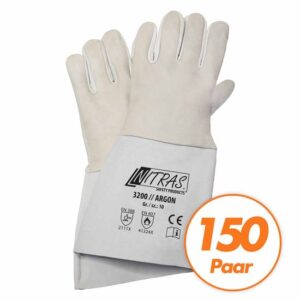 NITRAS Schweisserhandschuhe Argon 3200/3201/3202 Vollnappa-Lederhandschuhe - 150 Paar