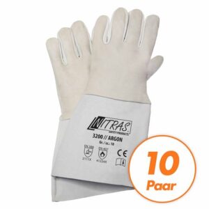 NITRAS Schweisserhandschuhe Argon 3200/3201/3202 Vollnappa-Lederhandschuhe - 10 Paar