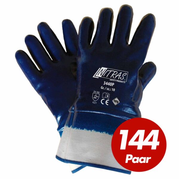 Nitras Nitrilhandschuh Premium 3440P, vollgetaucht in der Farbe Blau, besonders weiche Segeltuchstulpen - VPE 144 Paar – Bild 2
