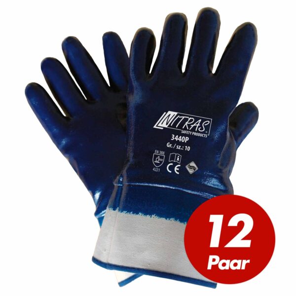 Nitras Nitrilhandschuh Premium 3440P, vollgetaucht in der Farbe Blau, besonders weiche Segeltuchstulpen - VPE 12 Paar – Bild 2