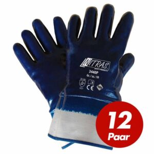 Nitras Nitrilhandschuh Premium 3440P, vollgetaucht in der Farbe Blau, besonders weiche Segeltuchstulpen - VPE 12 Paar