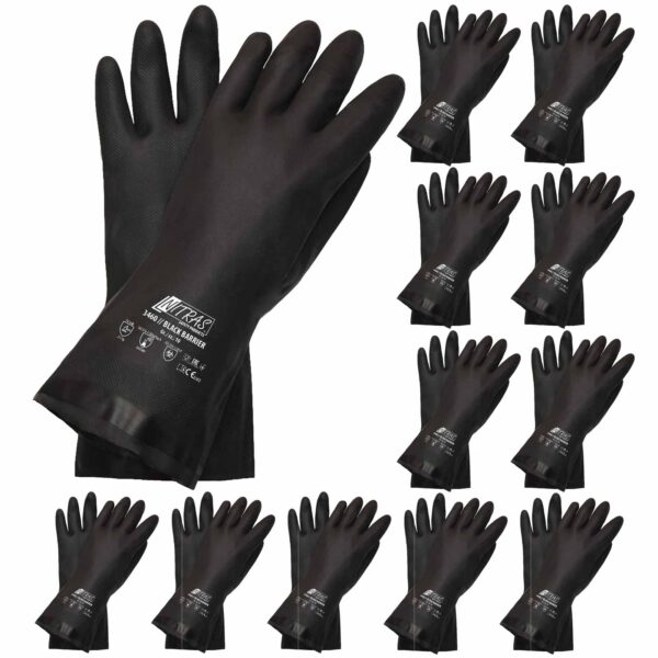 NITRAS Chloroprene-Handschuhe 3460 Black Barrier velourisiert 30 cm - Schutzhandschuh - guter Schutz vor Alkoholen, Säuren, Laugen - 12 Paar – Bild 2