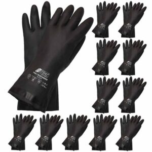 NITRAS Chloroprene-Handschuhe 3460 Black Barrier velourisiert 30 cm - Schutzhandschuh - guter Schutz vor Alkoholen, Säuren, Laugen - 12 Paar