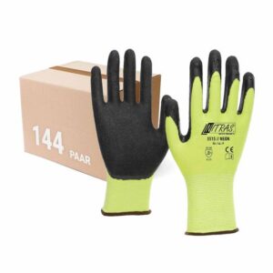 NITRAS 3515 Neon Strickhandschuh mit gesandeter Nitrilbeschichtung neongelb. Bauhandschuh, VPE 144 Paar