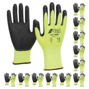 NITRAS 3515 Neon Strickhandschuh mit gesandeter Nitrilbeschichtung neongelb. Bauhandschuh, VPE 12 Paar