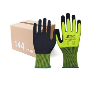 Nitras Schutzhandschuhe Nylotex Soft HV 3525 144 Paar - Gartenhandschuh, Bauhandschuh, Signalfarbe, weich, rutschfest, Latex