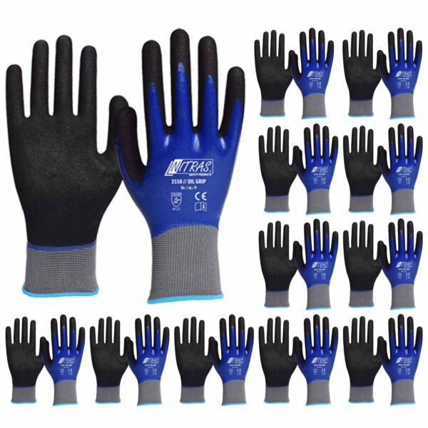NITRAS 3550 Oil Grip - Nitrilhandschuhe vollbeschichtet, Nylonhandschuhe im Set - VPE 12 Paar – Bild 2